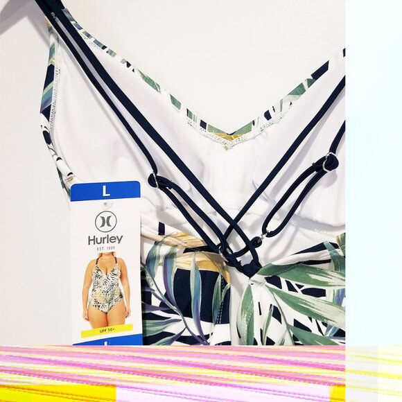 NEW Hurley Women's L One Piece Swimsuit Cayman Palms Tropical Leaf UPF 50+ Comfy - Picture 10 of 14